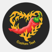 Chili Pepper mit Flammenherz Runder Aufkleber (Vorderseite)