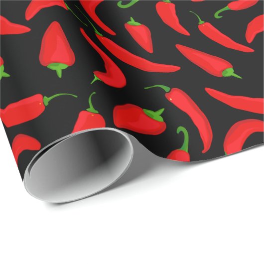Chili Pepper Pattern Red Black Geschenkpapier (Rolleneckpunkt)