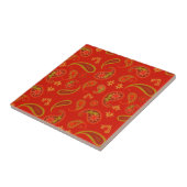 Chili Pepper Red and Lime Green Paisley Pattern Fliese (Seite)