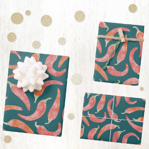 Chili Pepper Rot Aquarell Food Art Geschenkpapier Set