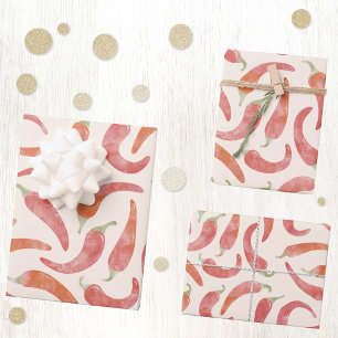 Chili Pepper Rot Creme Aquarell Lebensmittel Kunst Geschenkpapier Set