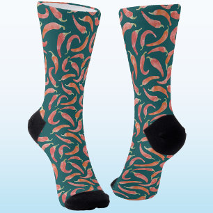 Chili Pepper Rot Türkis Grün Aquarell Kunst Socken