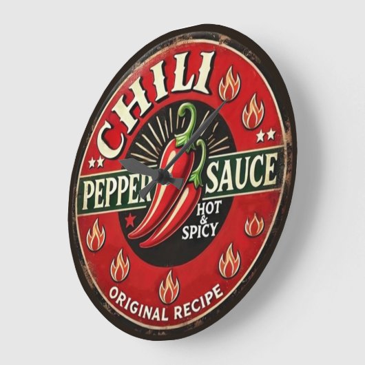 Chili Pepper Sauce Metal Wall design Sign Große Wanduhr (Winkel)