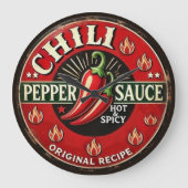 Chili Pepper Sauce Metal Wall design Sign Große Wanduhr (Vorderseite)