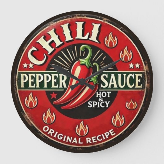 Chili Pepper Sauce Metal Wall design Sign Große Wanduhr (Vorderseite)