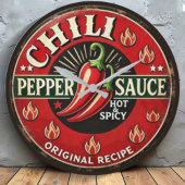 Chili Pepper Sauce Metal Wall design Sign Große Wanduhr