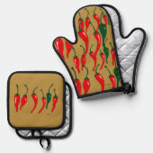 Chili Peppers Oven Mitt and Pot Holders Ofenhandschuh & Topflappen-Set (Vorderseite/Rückseite)