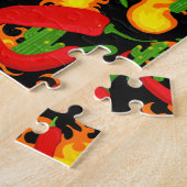 Chili Pfeffer, Kaktus und Flammen farbig Puzzle (Seite)