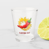 Chili-Pfeffer mit Flamme Schnapsglas (Vorderseite)