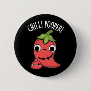 Chili Poooper Funny Pepper Pun Dark BG Button