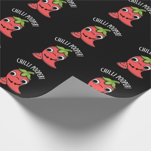Chili Poooper Funny Pepper Pun Dark BG Geschenkpapier (Ecke)