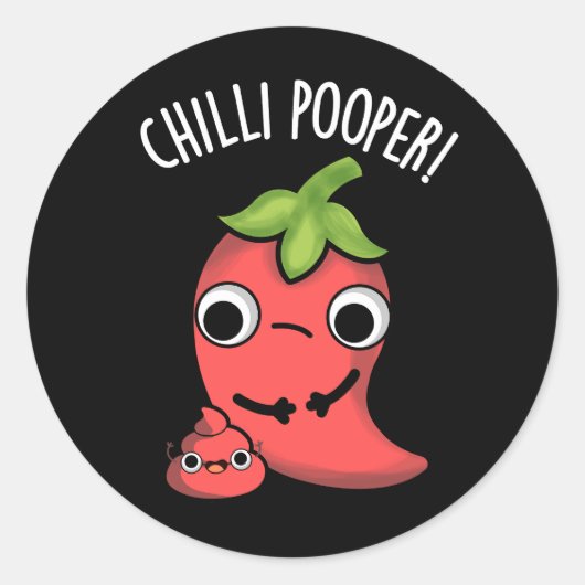 Chili Poooper Funny Pepper Pun Dark BG Runder Aufkleber (Vorderseite)