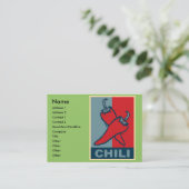 Chili Red and Blue, Visitenkarte (Stehend Vorderseite)