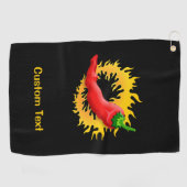 Chili-Schote mit Flamme Golfhandtuch (Horizontal)