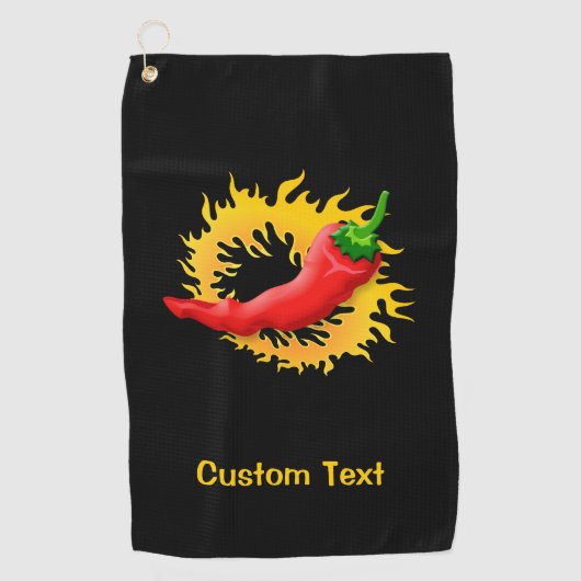 Chili-Schote mit Flamme Golfhandtuch (Vorderseite)