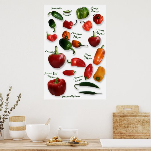 Chili Sorten Mauer Art Poster (Küche)