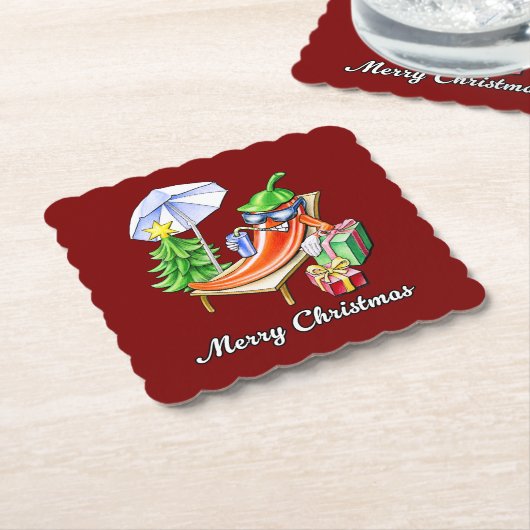 Chilis Weihnachten am Strand Untersetzer (angewinkelt)