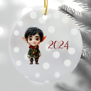Chill Boy Christmas Elf Keramik Ornament