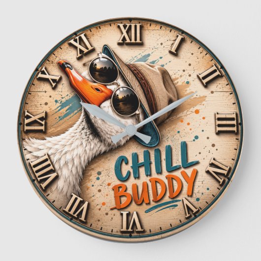 Chill Buddy Funny Goose Große Wanduhr (Vorderseite)