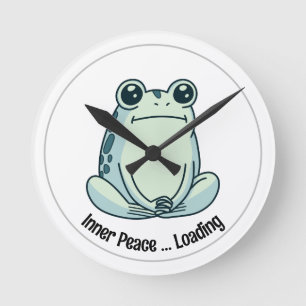 Chill Cartoon Zen Frosch, Süßer meditierender Fros Runde Wanduhr