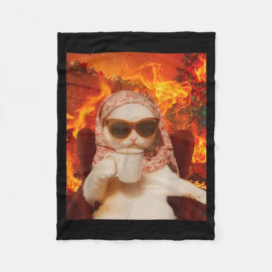 Chill Cat And Coffe Xmas Funny Cat Meme Y2k Joke Fleecedecke (Vorderseite)