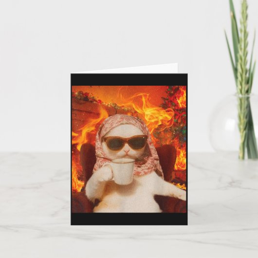 Chill Cat And Coffe Xmas Funny Cat Meme Y2k Joke Karte (Vorderseite)