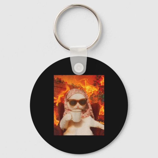 Chill Cat And Coffe Xmas Funny Cat Meme Y2k Joke Schlüsselanhänger (Vorderseite)