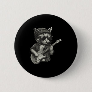 Chill Cat Playing Gitarre Rock Music Funny Animal Button