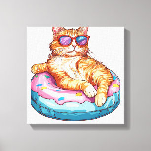 Chill Cat Sommer Stimmung – Lustige Kitty am Pool. Leinwanddruck