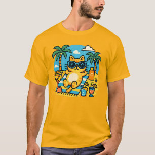 Chill Cat Strandtag Cartoon T-Shirt - Lustiger Som