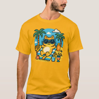 Chill Cat Strandtag Cartoon T-Shirt - Lustiger Som
