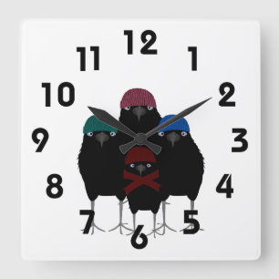 Chill Crows Wall Clock Quadratische Wanduhr