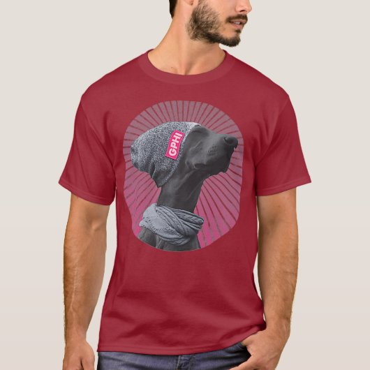 Chill Funny Pensive Hipster Dog Hot Pink T-Shirt (Vorderseite)
