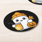 Chill Ghost Warme Kaffee Gemüter Fall Runder Pappuntersetzer (Angewinkelt)