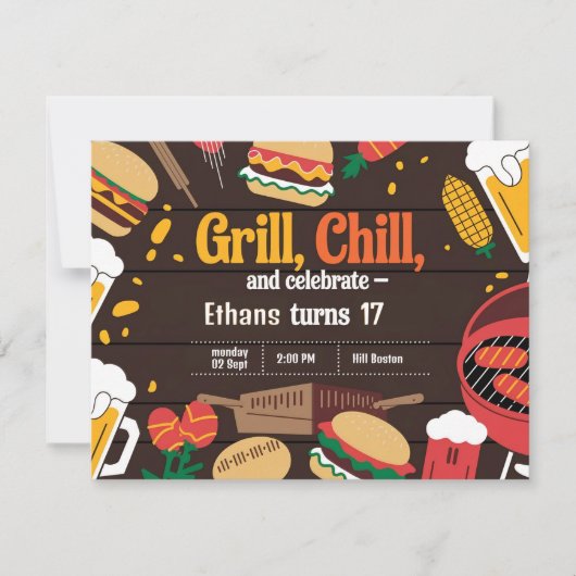 Chill Grill und Bier Einladungskarte zum Geburtsta Einladung (Vorderseite)