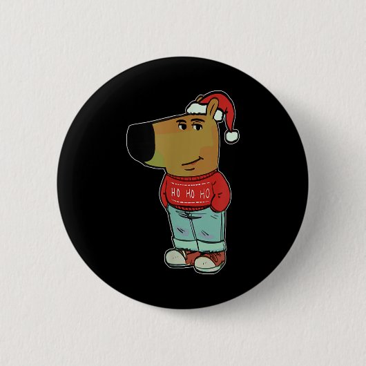 Chill Guy Meme trägt hässlichen Weihnachtspullover Button (Vorderseite)