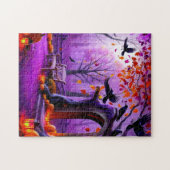 Chill Herbstbänke mit Pumpkins und Krähen Puzzle (Horizontal)