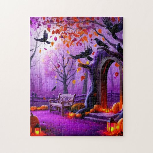 Chill Herbstbänke mit Pumpkins und Krähen Puzzle (Vertikal)