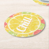 Chill Lemon Citrus Slices Runder Pappuntersetzer (Angewinkelt)