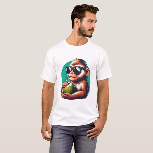 "Chill Monkey Sipping Coconut - Cool Summer Vibes" T-Shirt (Vorne ganz)