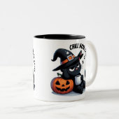 Chill Now - Trick Later Cat & Pumpkin | Halloween Zweifarbige Tasse (VorderseiteRechts)