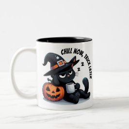 Chill Now - Trick Later Cat & Pumpkin | Halloween  Zweifarbige Tasse