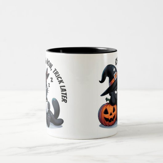 Chill Now - Trick Later Cat & Pumpkin | Halloween Zweifarbige Tasse (Mittel)