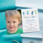 Chill Out | Foto Geburtstagspartei Einladung<br><div class="desc">Die bezaubernde Party Einladung für die sommerliche Geburtstagsparty Ihres Kleinen zeigt Aquarellbilder in lebhaften Blau- und Grüntönen,  darunter "Chill out" in glänzenden Ausschnitt-Buchstaben. Personalisieren Sie Ihre Geburtstagsfeierdetails unten und fügen Sie ein beliebtes Foto des Geburtstagsjungen auf der links Seite hinzu. Die Karten werden in Blau umgeschaltet.</div>