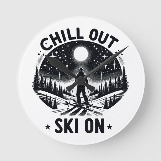 Chill out Ski on on Runde Wanduhr (Vorderseite)