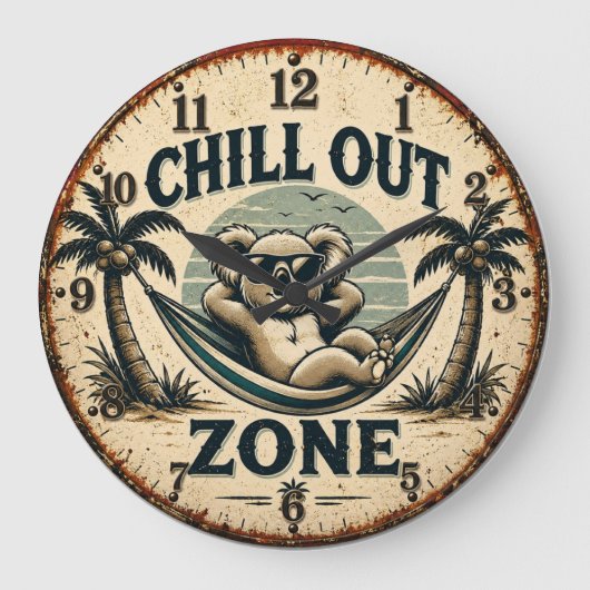Chill Out Zone Funny Koala Große Wanduhr (Vorderseite)