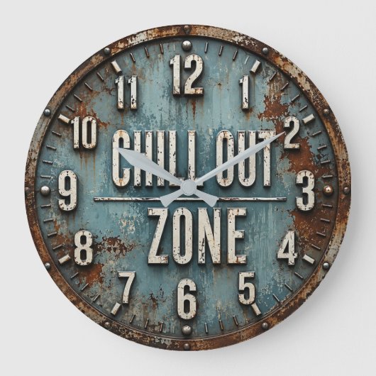 Chill Out Zone Rustic Industrial Große Wanduhr (Vorderseite)