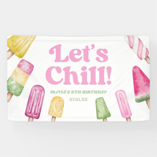 Chill Pink Retro Popsicle Birthday Party Banner (Horizontal)