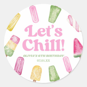 Chill Pink Retro Popsicle Birthday Party Runder Aufkleber