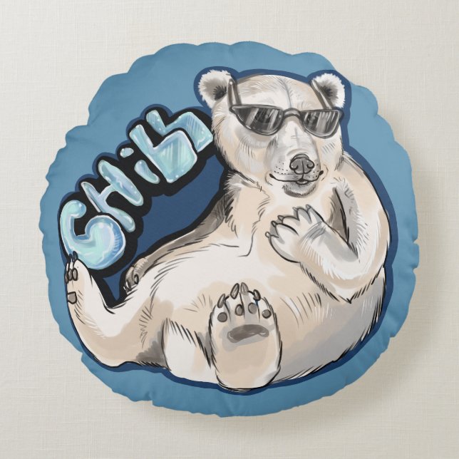 Chill Polar Bear Rundes Kissen (Vorderseite)